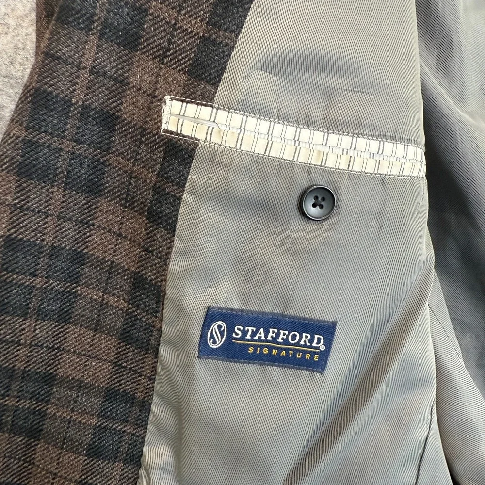 Stafford Signature Tweed Sport Coat Mens 44 R Slim‎ Tartan Plaid Blazer Jacket